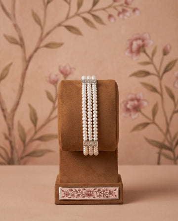 Vintage 3-Row Pearl Strand Bracelet with Diamond Accents