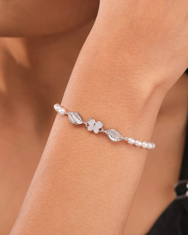 Elegant Pearl & CZ Tennis Bracelet Rodium Finish
