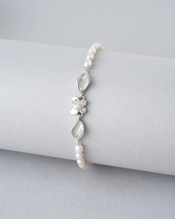 Elegant Pearl & CZ Tennis Bracelet Rodium Finish