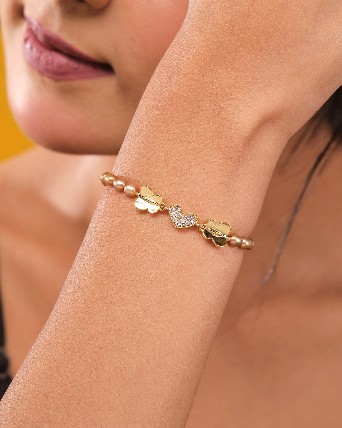 Elegant Pearl & CZ Tennis Bracelet Brown Pearl