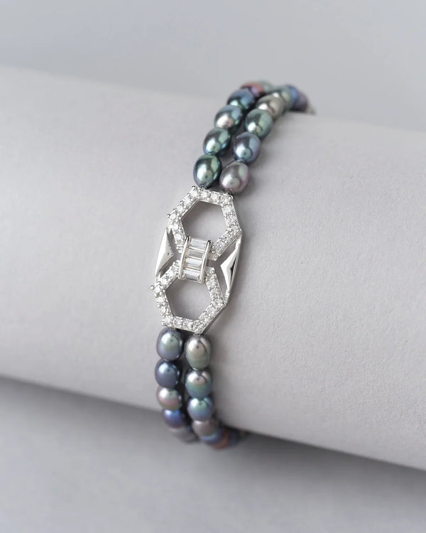 Trendy Black 2 Line Pearl Bracelet