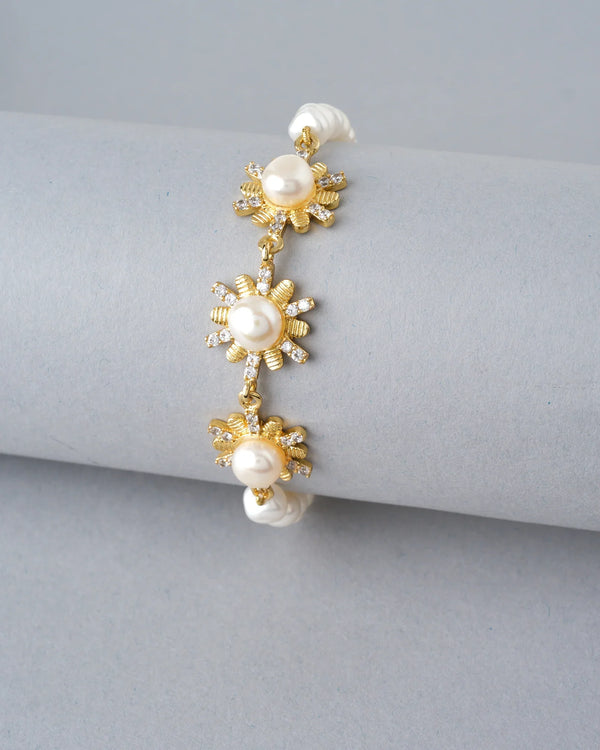 Graceful Pearl & CZ Link Bracelet