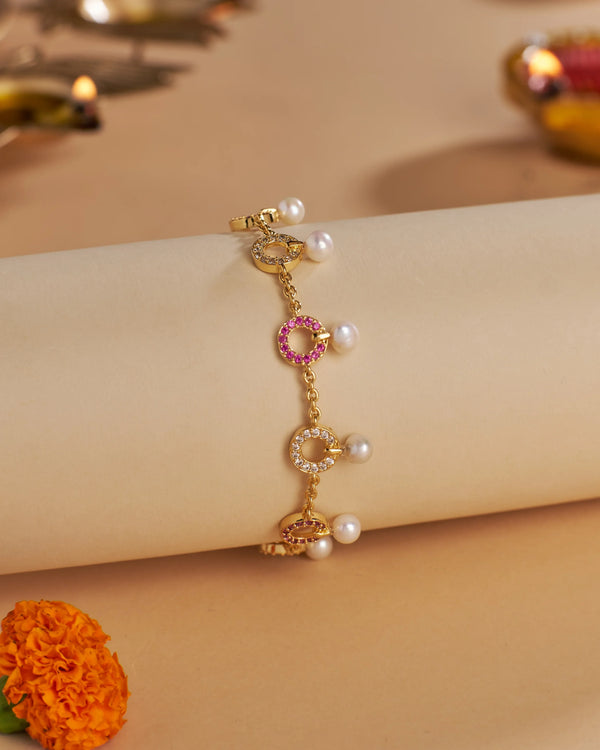 Elegant Pearl Bracelet with CZ Circle Charms