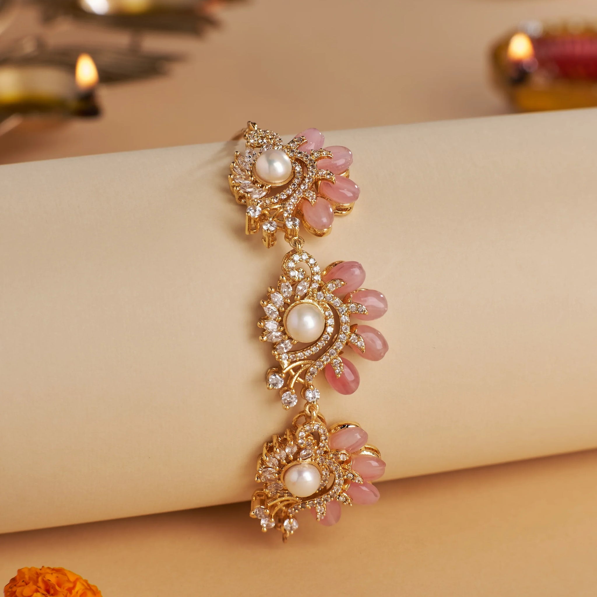 Diwali Special Pearl & Crystal Bracelet