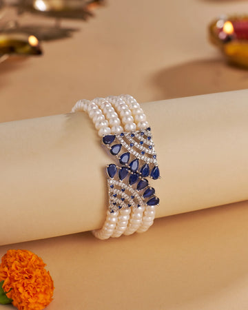 Elegant Multi-Strand Pearl Bracelet with CZ Accents
