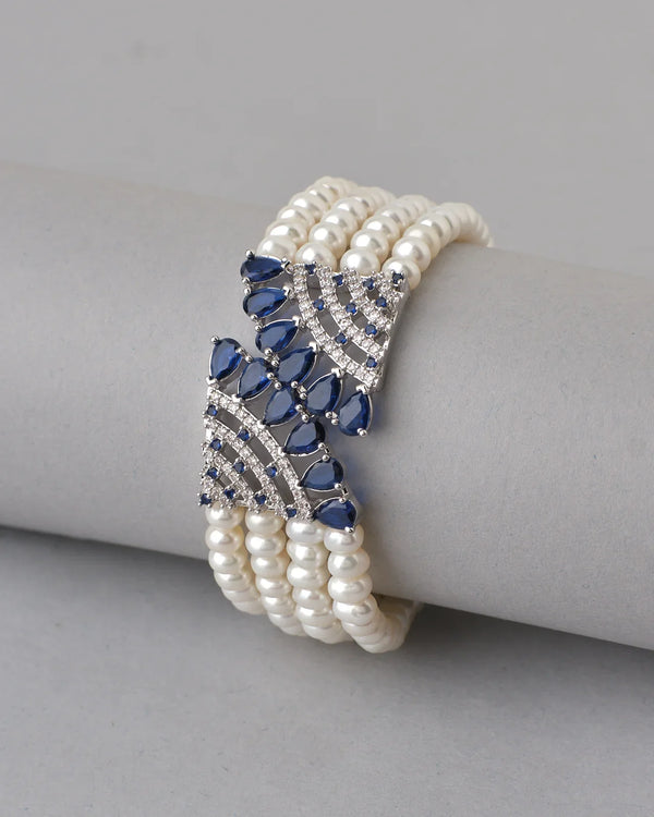 Elegant Multi-Strand Pearl Bracelet with CZ Accents