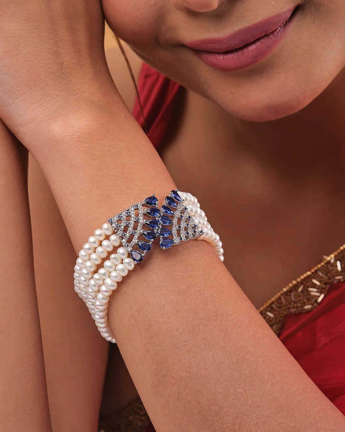 Elegant Multi-Strand Pearl Bracelet with CZ Accents