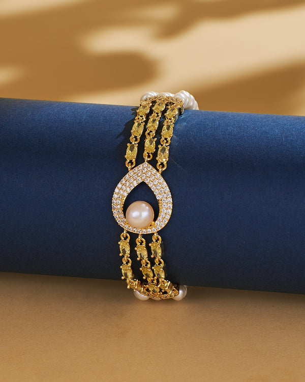 Pearl Teardrop CZ Chain Bracelet