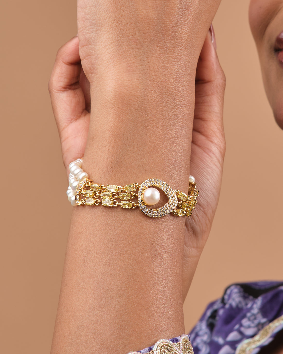 Pearl Teardrop CZ Chain Bracelet