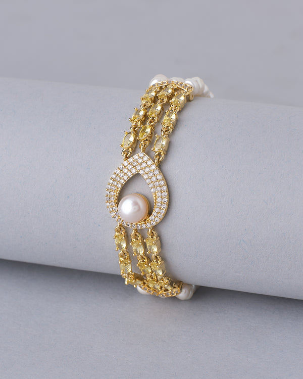 Pearl Teardrop CZ Chain Bracelet