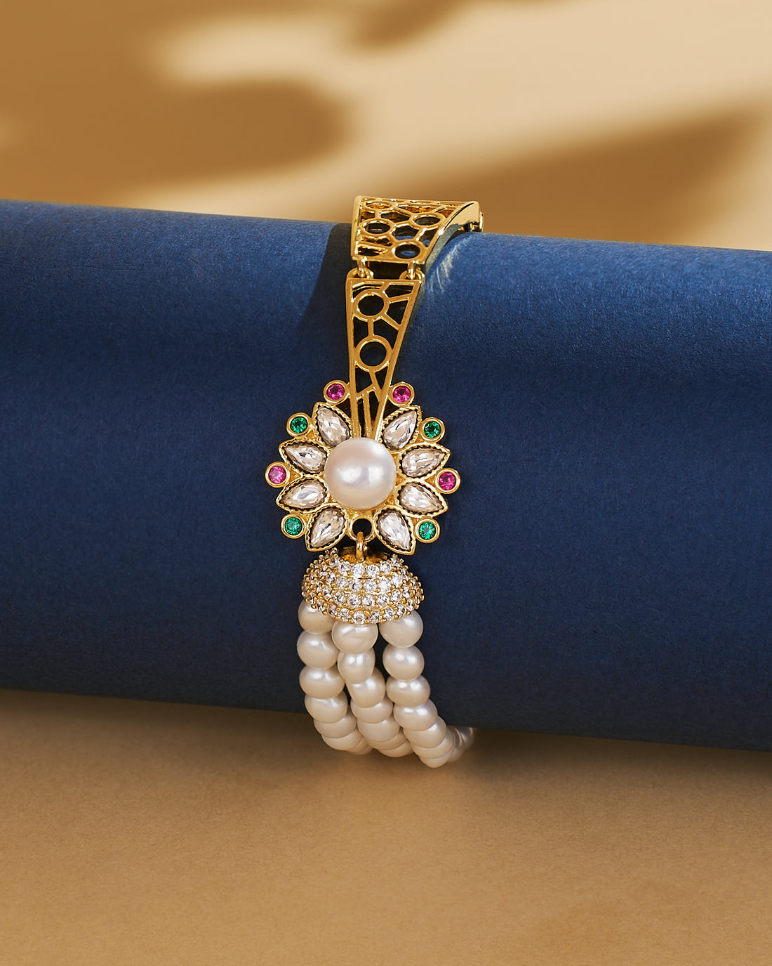 Floral Navratna Pearl Bracelet
