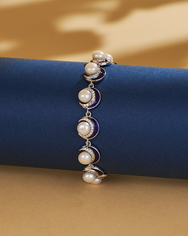Crescent Moon Pearl Link Bracelet