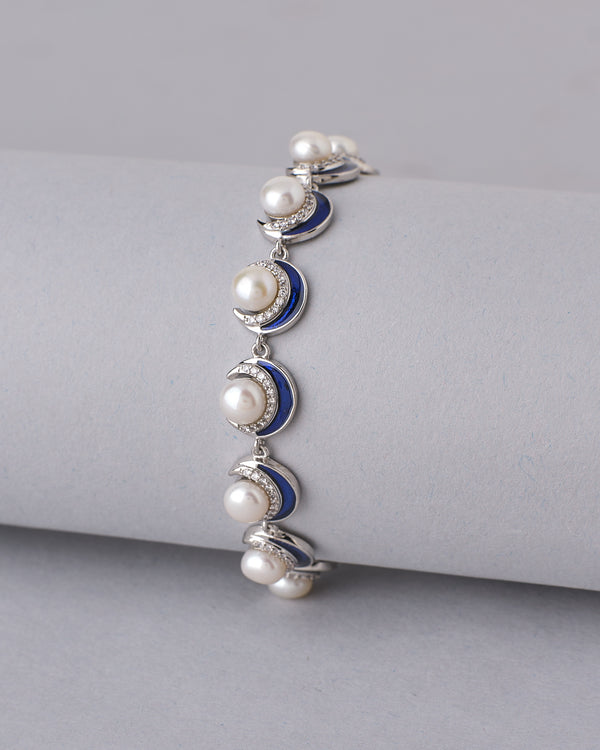 Crescent Moon Pearl Link Bracelet