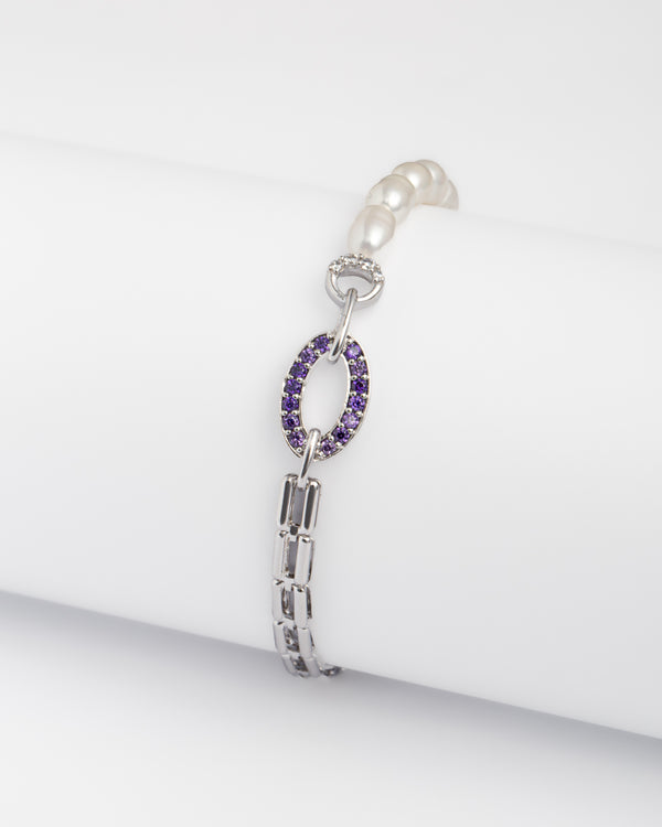 Minimal Pearl & CZ Accent Open Bracelet