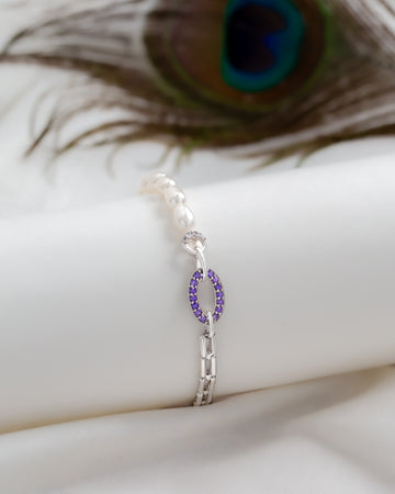 Minimal Pearl & CZ Accent Open Bracelet