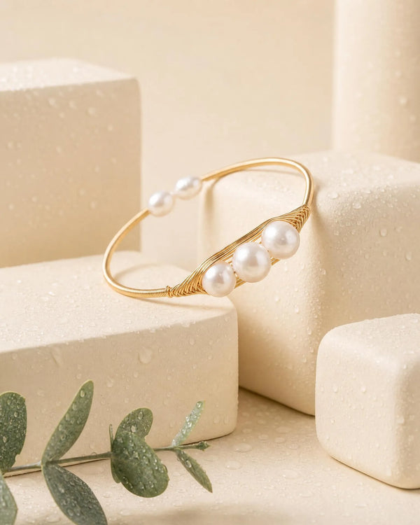 Gold-Toned Wire-Wrapped Pearl Cuff Bracelet