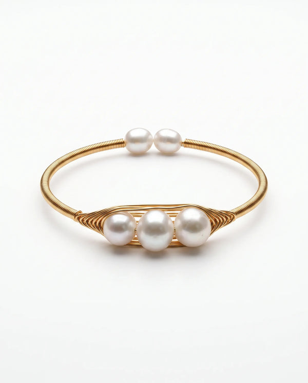 Gold-Toned Wire-Wrapped Pearl Cuff Bracelet
