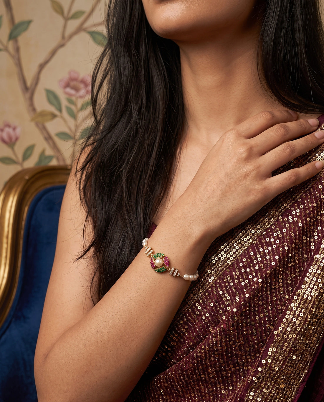Elegant Pearl & Multicolour CZ Strand Bracelet