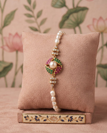 Elegant Pearl & Multicolour CZ Strand Bracelet