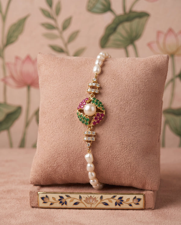 Elegant Pearl & Multicolour CZ Strand Bracelet