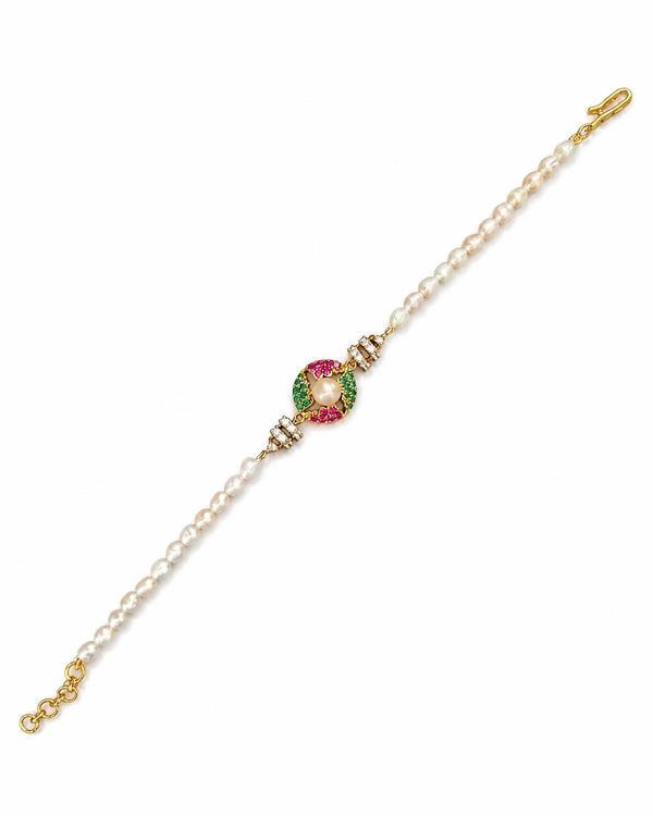 Pearl & CZ Gemstone Dual-Tone Rakhi cum Bracelet
