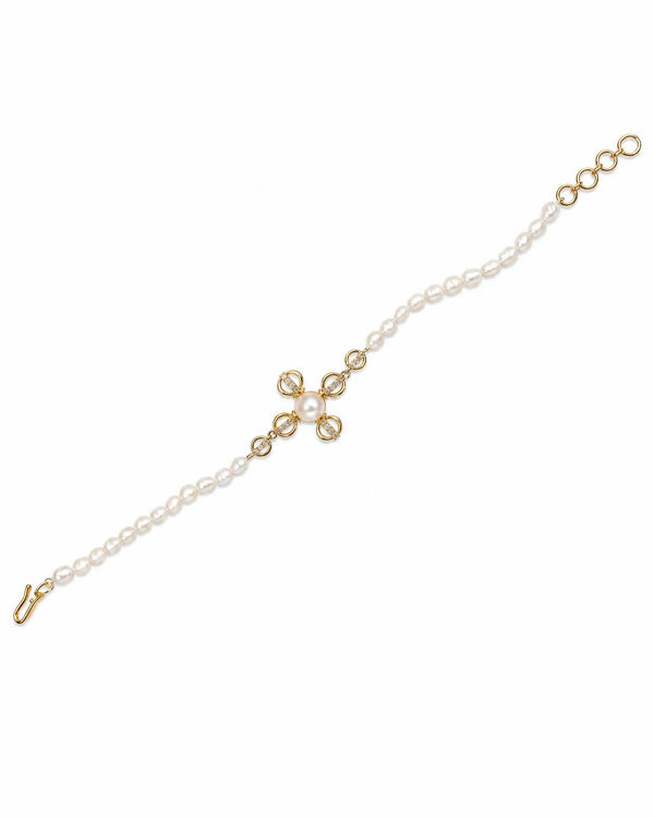 Pearl & CZ Clover Motif Gold-Plated Rakhi cum Bracelet
