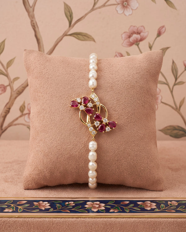 Pearl & Ruby-Style CZ Floral Motif Bracelet