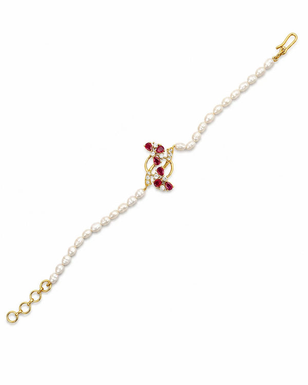 Pearl & Ruby-Style CZ Floral Motif Rakhi cum Bracelet