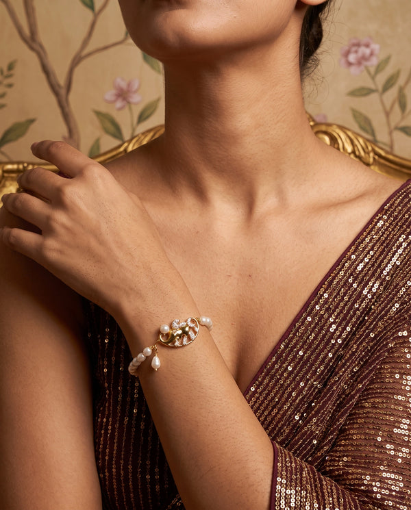 Freshwater Pearl Strand Bracelet with CZ Accents