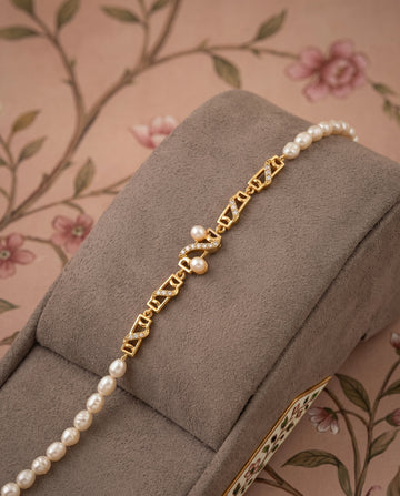 Gold-Plated Geometric Pearl & Cubic Zirconia Bracelet
