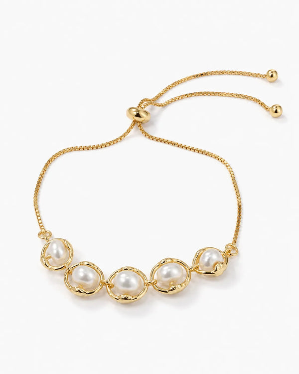 Gold-Plated Ring-Encased Pearl Bolo Bracelet