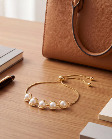 Gold-Plated Ring-Encased Pearl Bolo Bracelet
