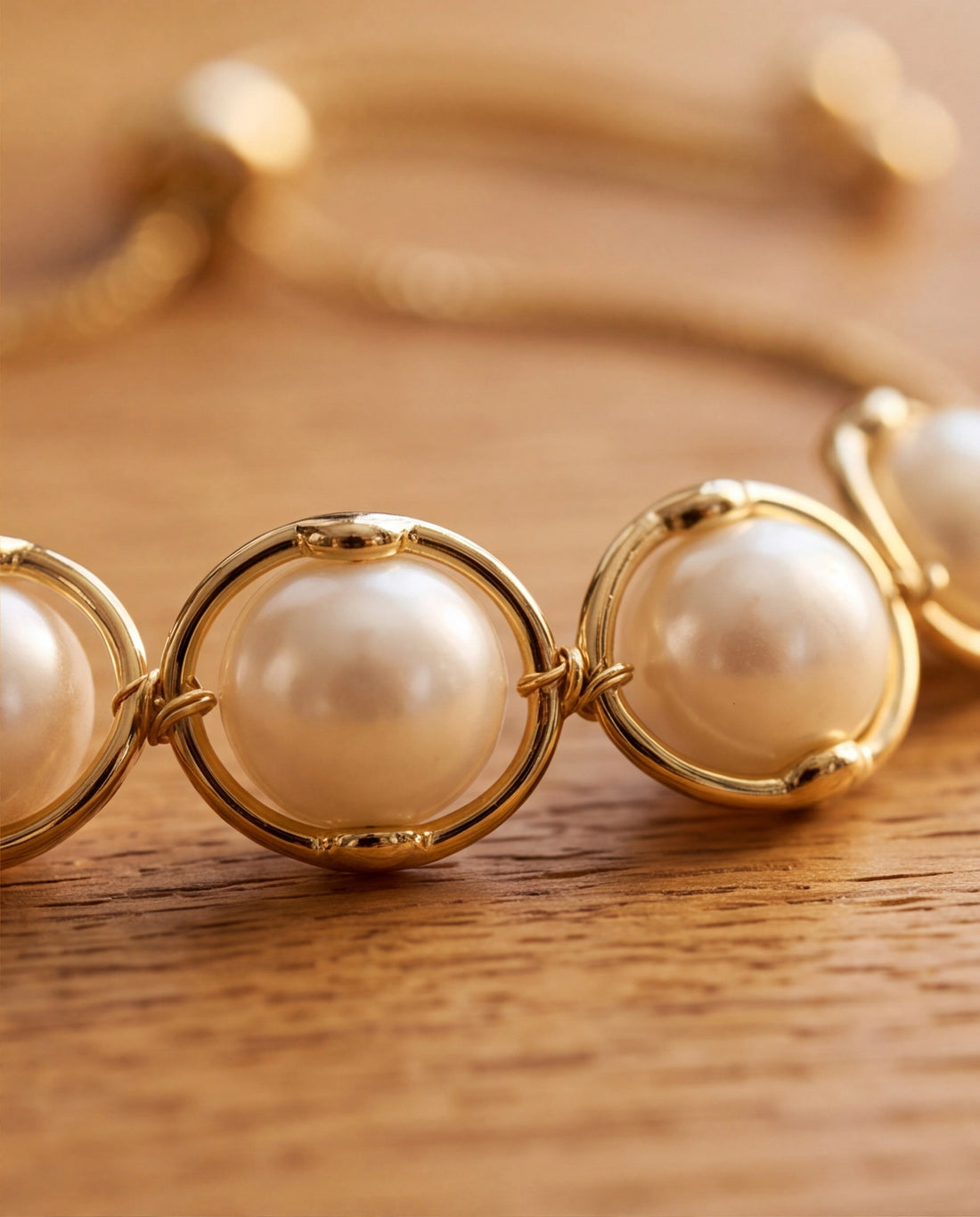 Gold-Plated Oval-Encased Pearl Bolo Bracelet
