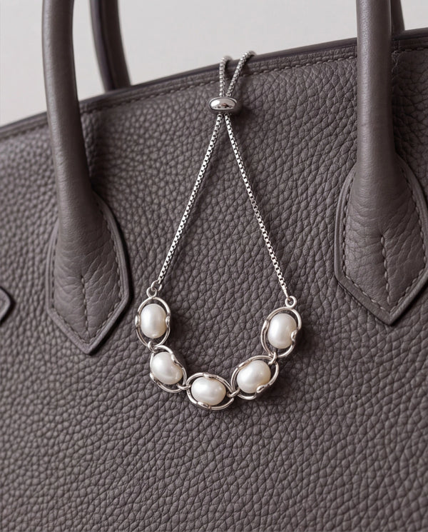 Silver-Plated Oval-Encased Pearl Bolo Bracelet