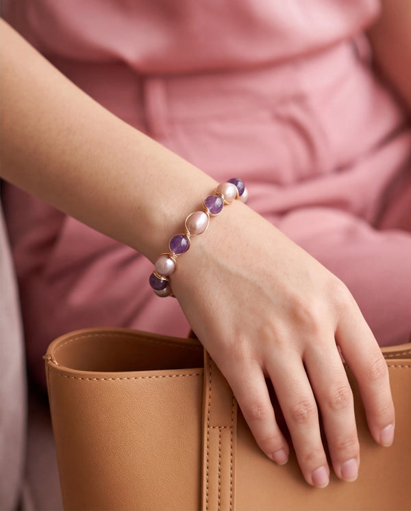 Wire-Wrapped Pearl Open Cuff Bracelet