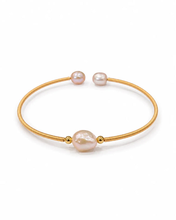 Elegant Gold-Toned Open Cuff Pearl Bracelet