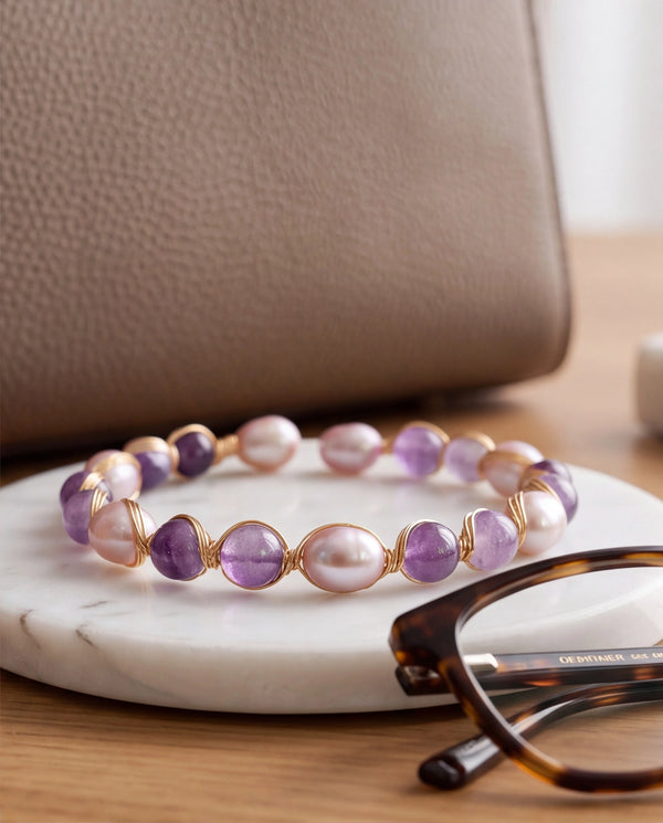 Wire-Wrapped Pearl Open Cuff Bracelet