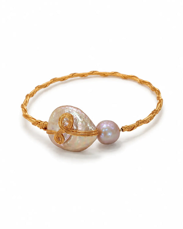 Handcrafted Wire-Wrapped Baroque Pearl Bangle Bracelet