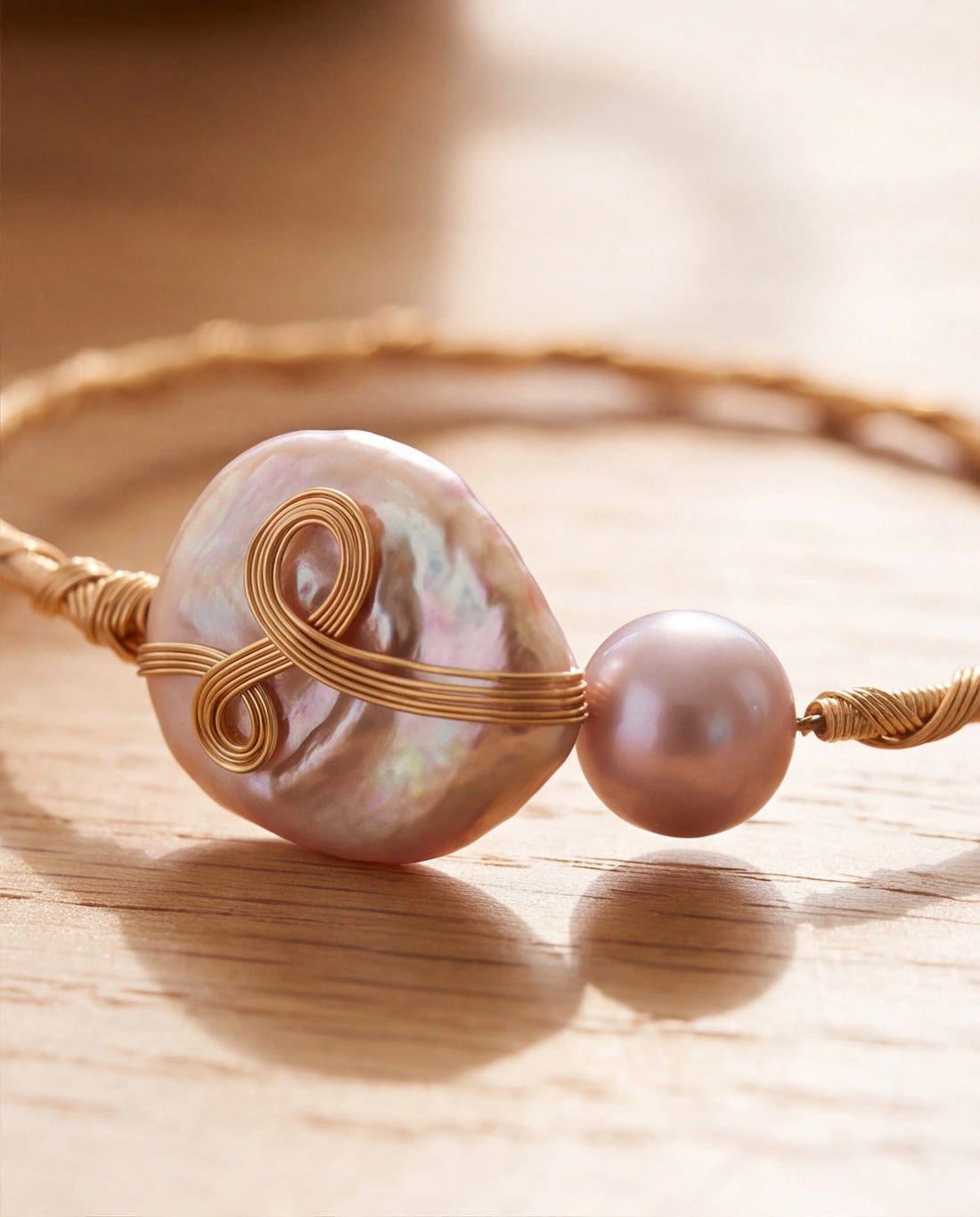 Handcrafted Wire-Wrapped Baroque Pearl Bangle Bracelet