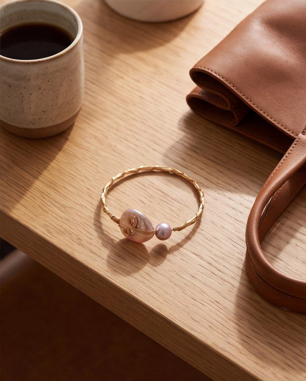Handcrafted Wire-Wrapped Baroque Pearl Bangle Bracelet
