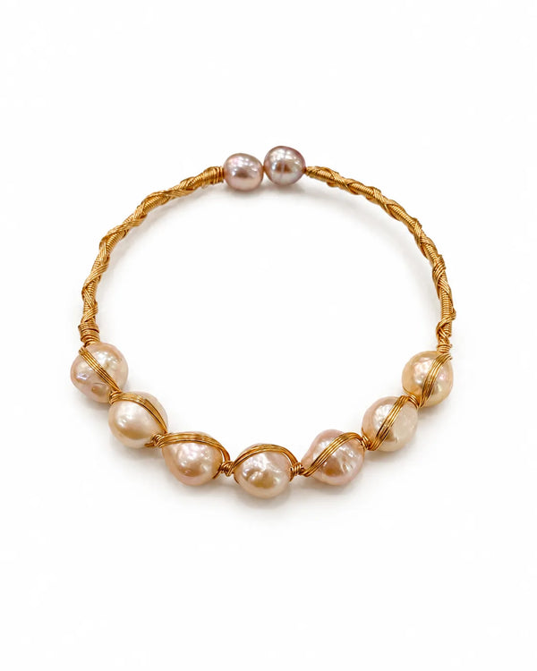Handcrafted Wire-Wrapped Multi-Pearl Open Cuff Bracelet