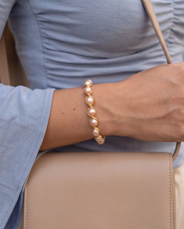 Handcrafted Wire-Wrapped Multi-Pearl Open Cuff Bracelet