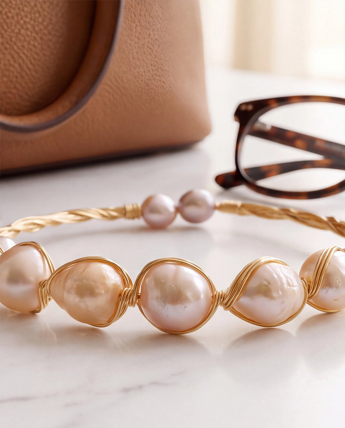 Handcrafted Wire-Wrapped Multi-Pearl Open Cuff Bracelet