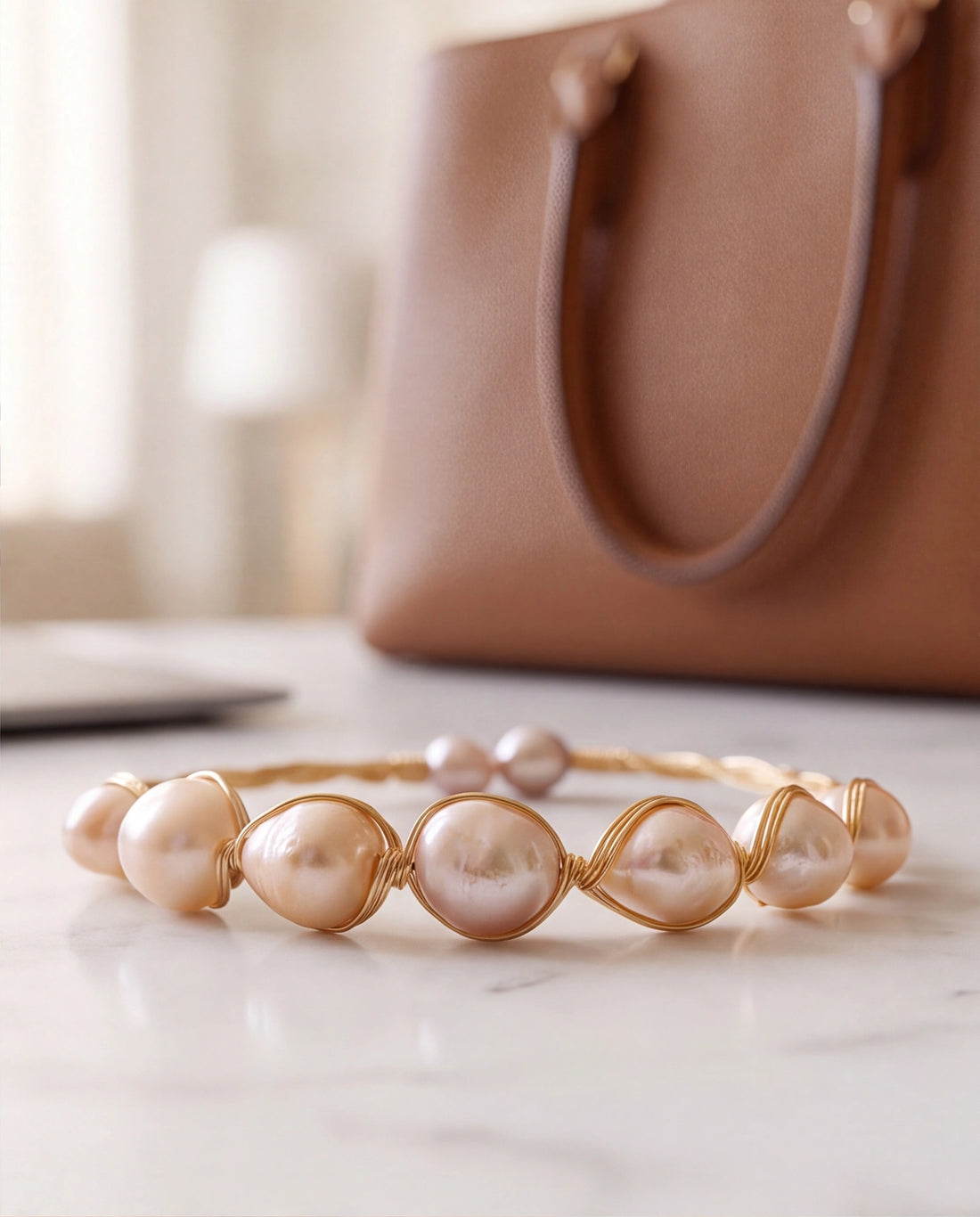 Handcrafted Wire-Wrapped Multi-Pearl Open Cuff Bracelet