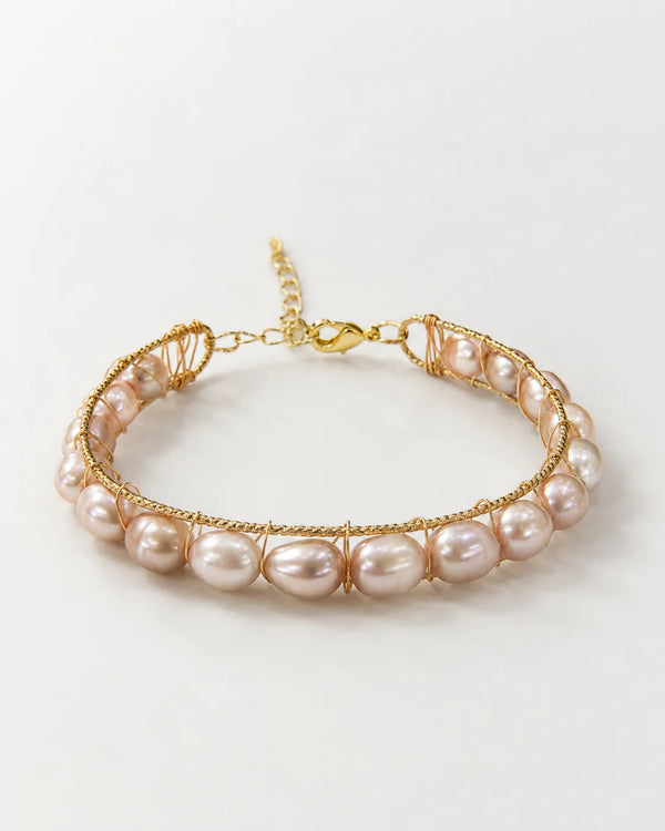 Handcrafted Dual-Wire Caged Freshwater Pearl Bracelet