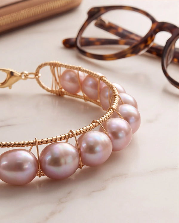 Handcrafted Dual-Wire Caged Freshwater Pearl Bracelet