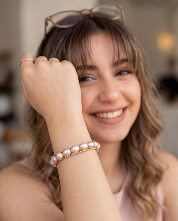 Handcrafted Dual-Wire Caged Freshwater Pearl Bracelet