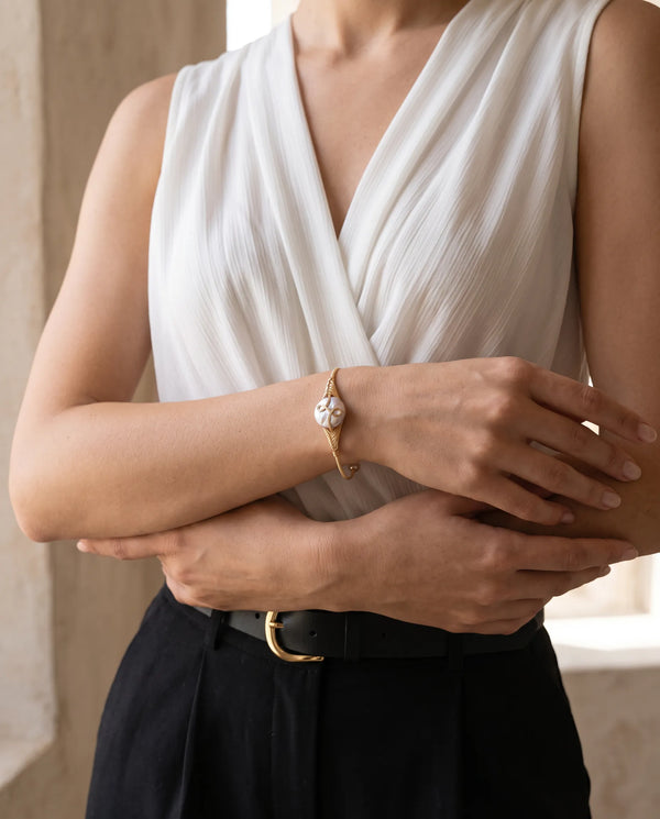 Handcrafted Pink Coin Pearl Wire-Wrapped Cuff Bracelet