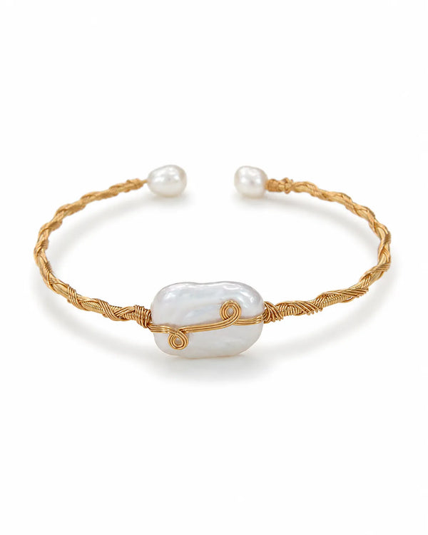Handcrafted Baroque Pearl Wire-Wrapped Open Cuff Bracelet