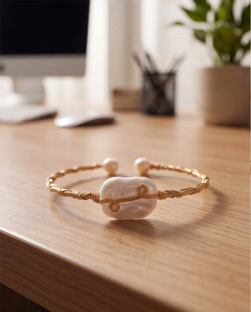 Handcrafted Baroque Pearl Wire-Wrapped Open Cuff Bracelet